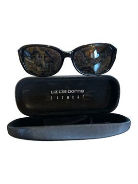 NEW Liz Claiborne Polarized Black Sunglasses with Matching Black Case